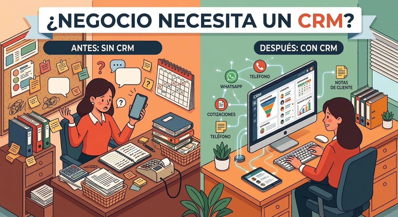 Representación visual de la organización de clientes, cotizaciones y seguimientos mediante un CRM