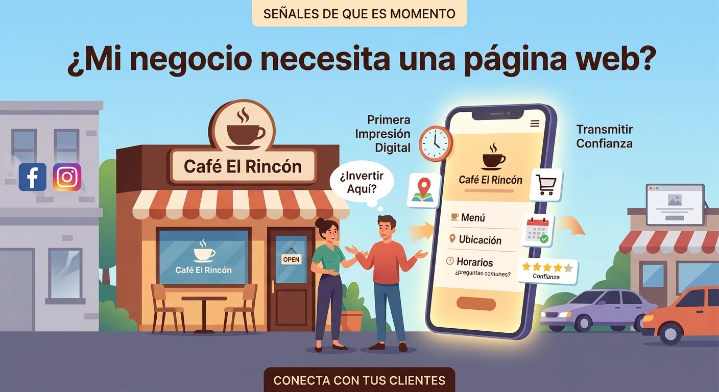 Representación visual de un sitio web como punto de contacto digital para un pequeño negocio
